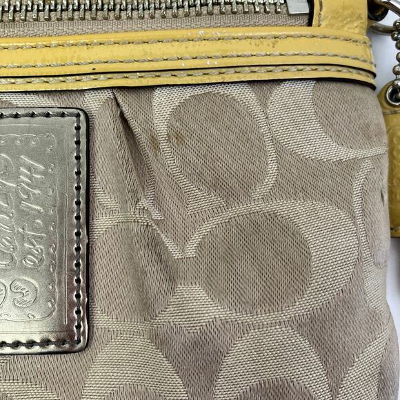 COACH Vtg Y2K Khaki Tan & Yellow POPPY Signature C Sateen Mini Crossbody Purse - Picture 10 of 16